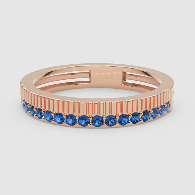 Gold Blue Sapphire Band Ring 4Mm – Minimal Textured Stackable Ring | Jebij - Six