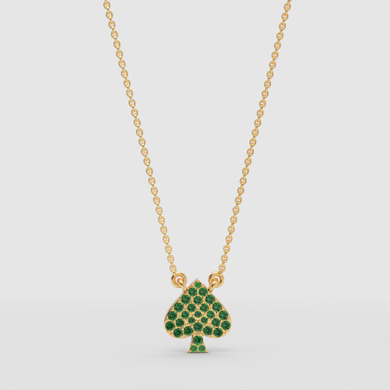 Green Crystal Spade Pendant Necklace - One
