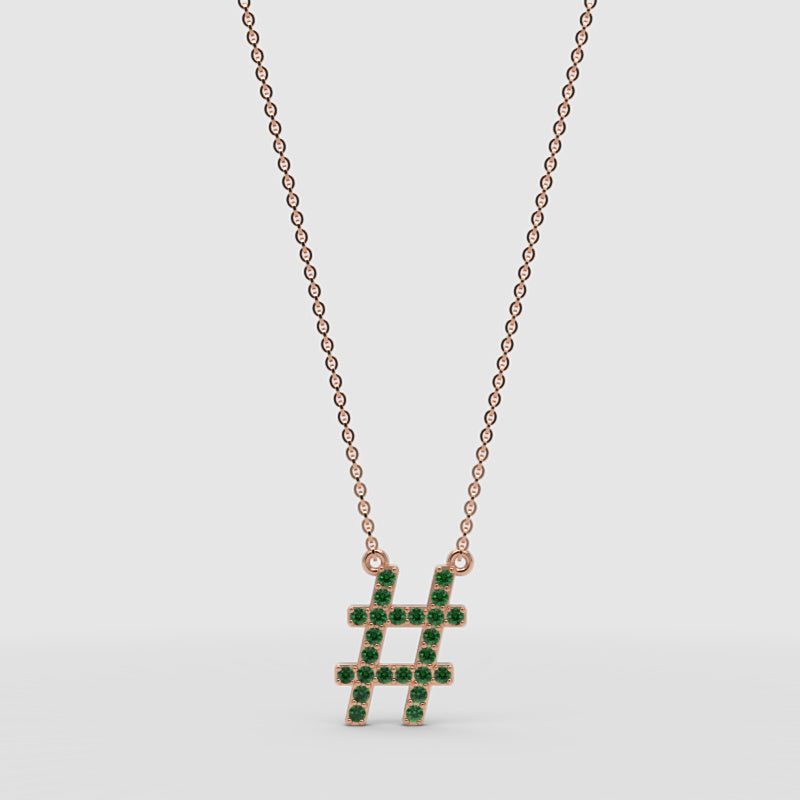 Green Crystal Hashtag Pendant Necklace - Three
