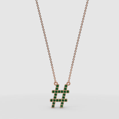 Green Crystal Hashtag Pendant Necklace - Three
