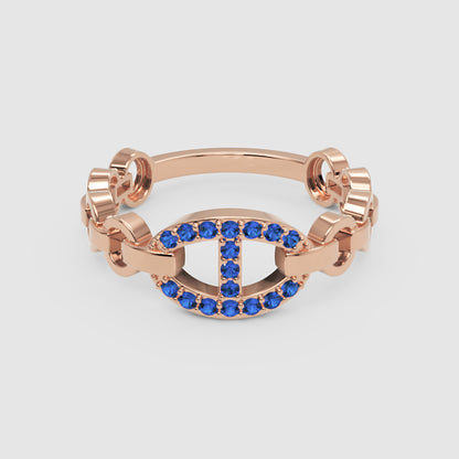 Blue Sapphire Oval Ring (Lab-Grown) | White Gold Chain Link Bar Design For Women | Jebij - Six