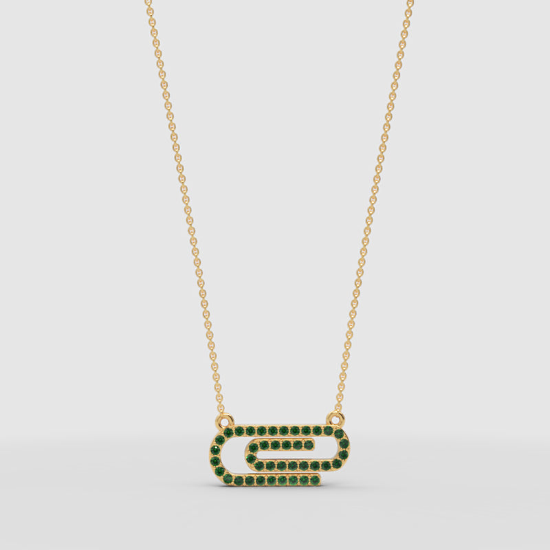Lab-Grown Emerald Interlocking Link Pendant Necklace In Rose Gold | Modern Geometric Pave Design (16–17 Inch Adjustable) | Jebij - Three
