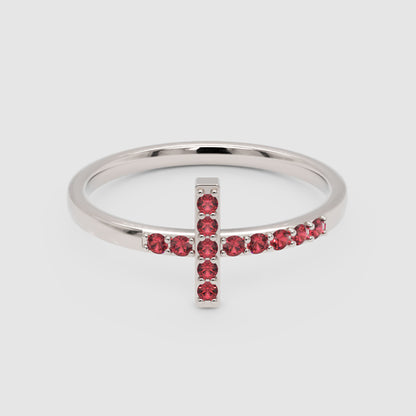 Ruby Cross Ring With Pav Gemstones In Rose Tone Finish - Six