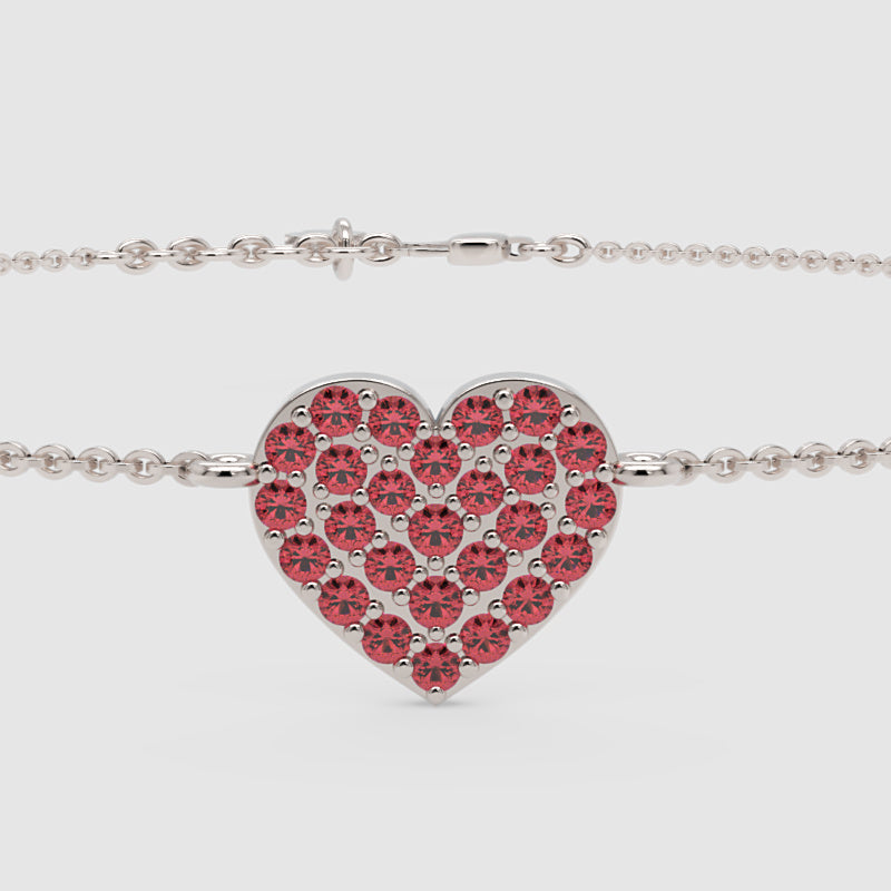 Pav Heart Bracelet With Red Crystals On Chain - Six