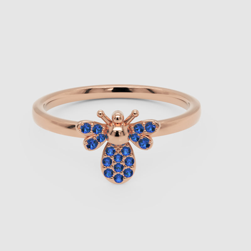 Blue Stone Bee Ring In White Gold - Six