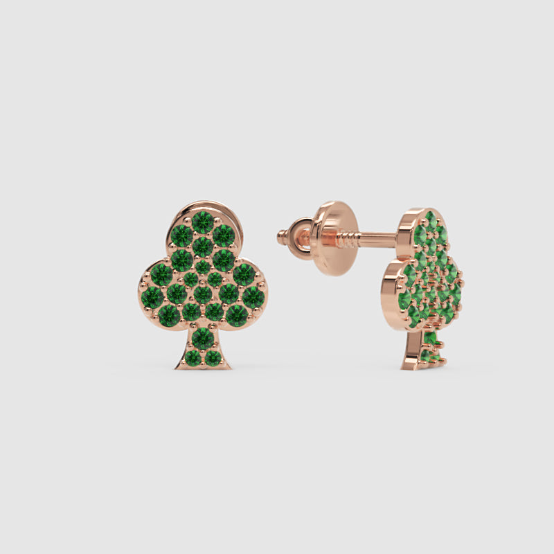 Emerald Pav Club Suit Stud Earrings With Screw Back Closure - Three