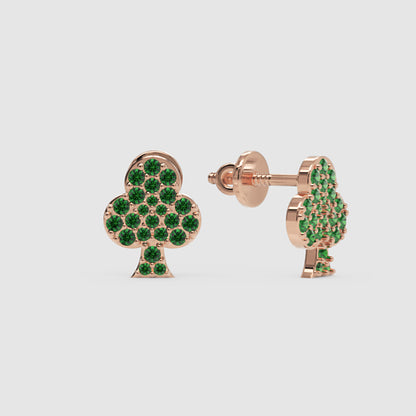 Emerald Pav Club Suit Stud Earrings With Screw Back Closure - Three