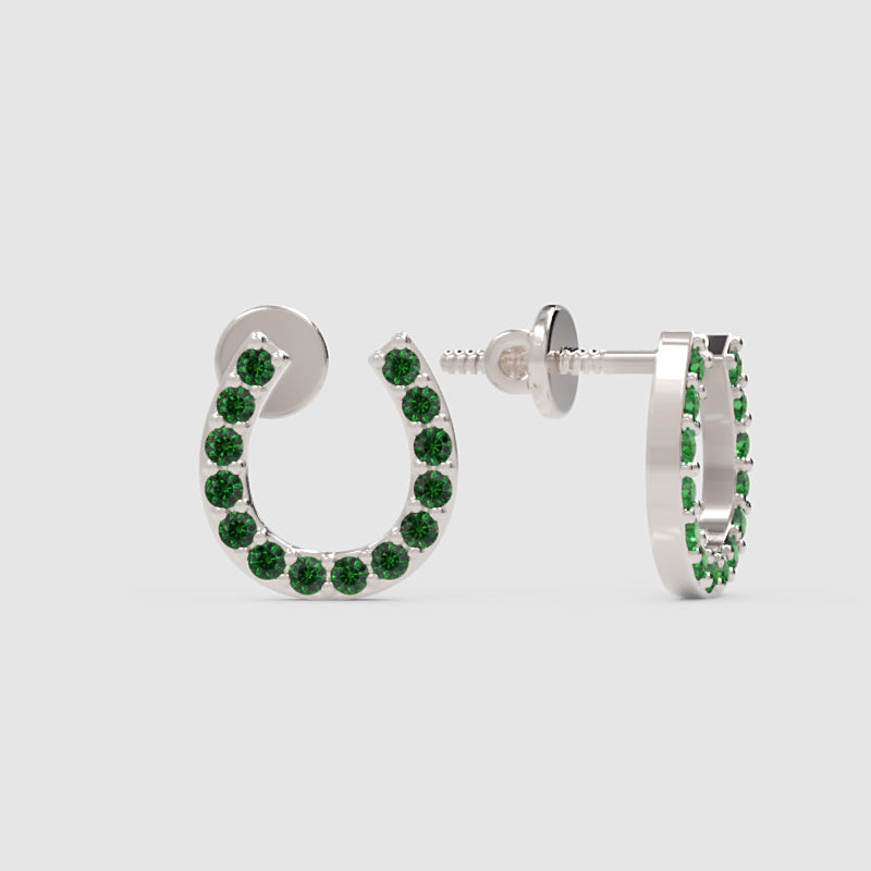 Emerald Horseshoe Stud Earrings With Screw Back Closure - Three