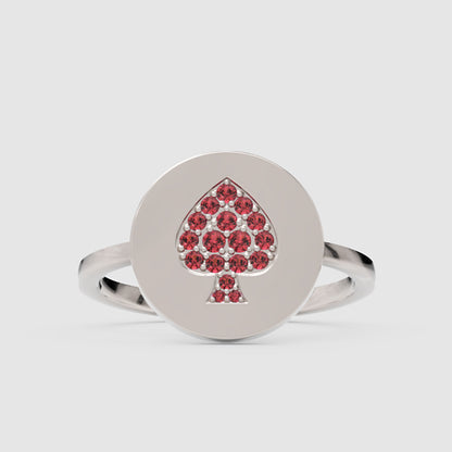 Ruby Spade Disc Signet Ring - Six