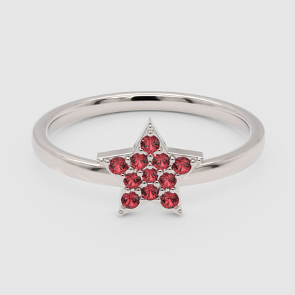Red Garnet Star Cluster Ring In Rose Tone Setting - Six