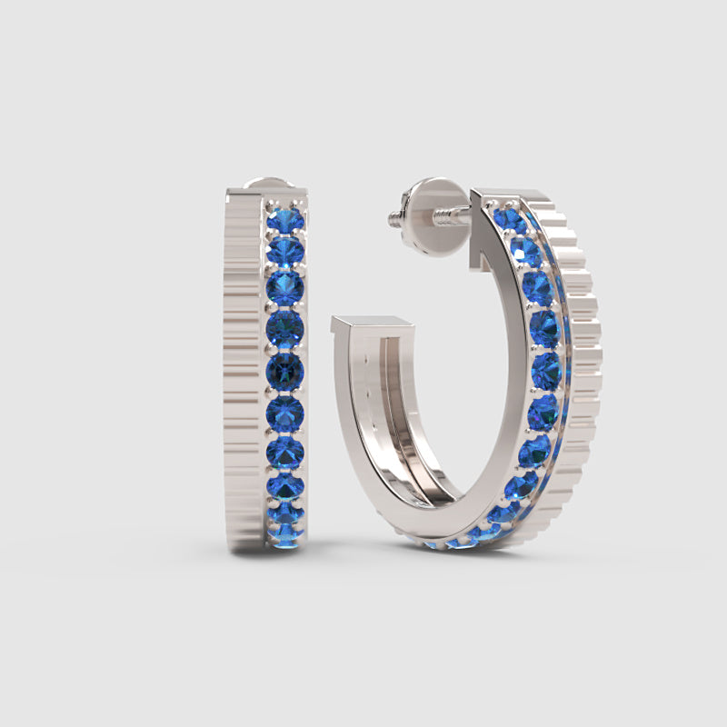 Blue Sapphire Hoop Earrings In Rose Gold – Classic Minimal Color Statement Hoops | Jebij - Six