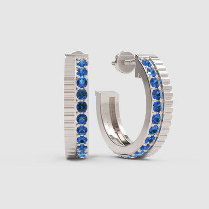 Blue Sapphire Hoop Earrings In Rose Gold – Classic Minimal Color Statement Hoops | Jebij - Six