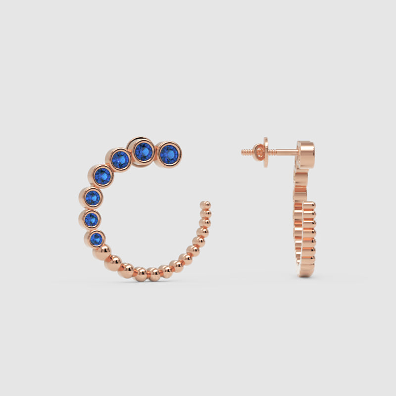 Blue Sapphire Beaded Circle Hoop Earrings With Screw Backs - Six