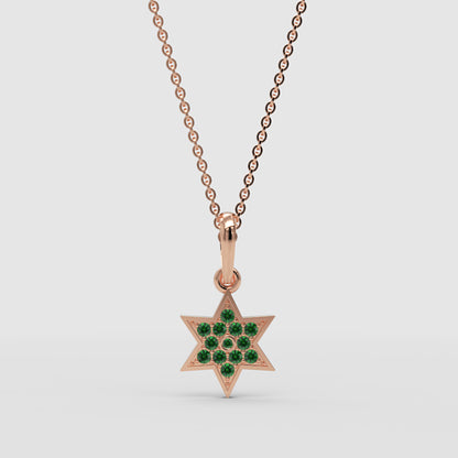 Emerald Star Of David Pendant Necklace With Cable Chain - Three