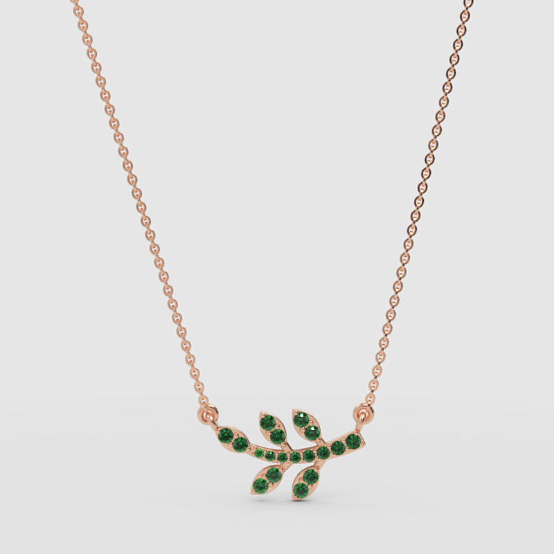 Green Crystal Leaf Branch Pendant Necklace - Three