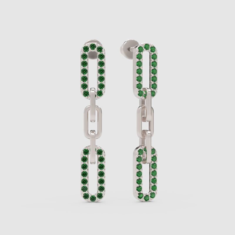 Emerald Multi-Link Drop Earrings In Yellow Gold - Three