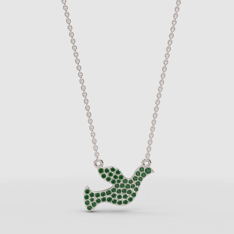 Green Crystal Dove Bird Pendant Necklace - Three