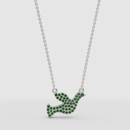 Green Crystal Dove Bird Pendant Necklace - Three
