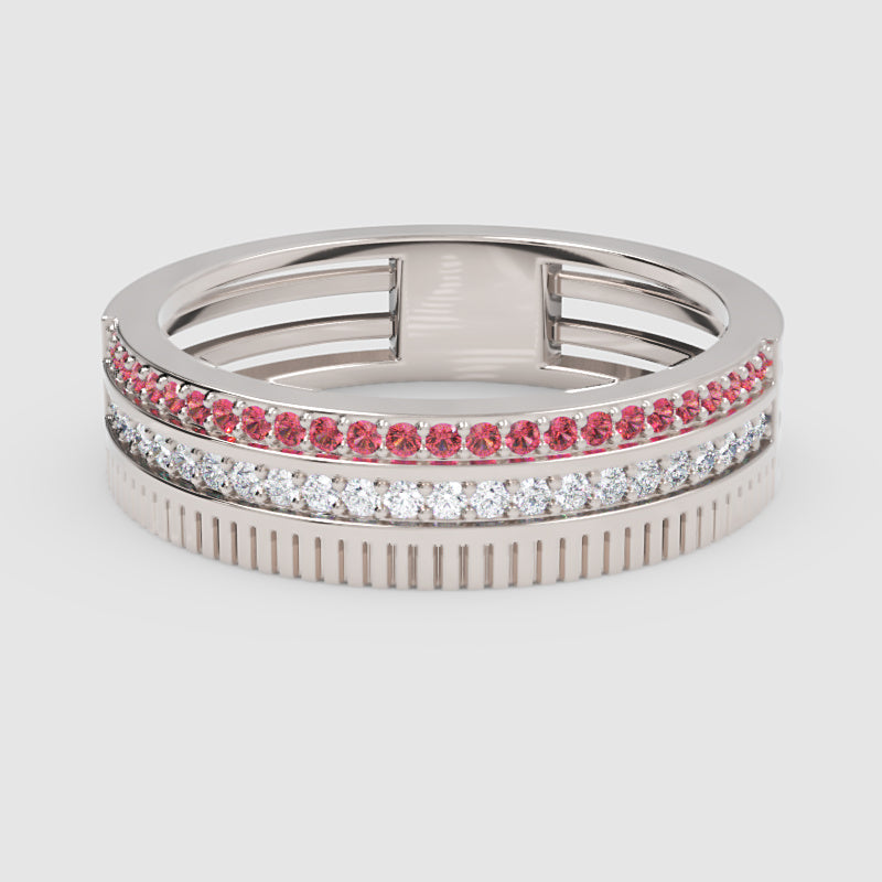 Gold Ruby Diamond Multi-Row Band Ring – Textured Statement Luxury Ring | Jebij - Six