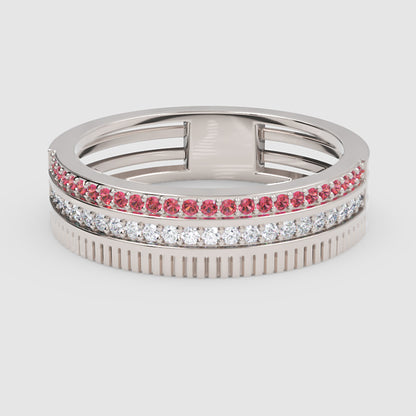 Gold Ruby Diamond Multi-Row Band Ring – Textured Statement Luxury Ring | Jebij - Six