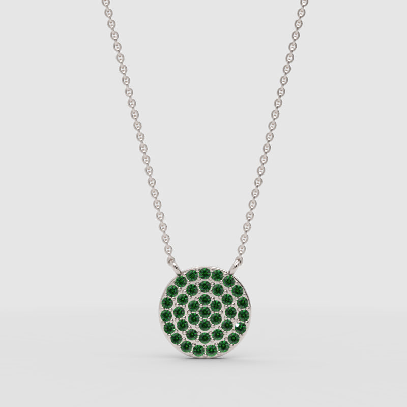 Pav Emerald Disc Pendant Necklace With Ball Chain - Three