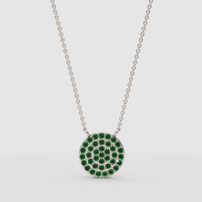 Pav Emerald Disc Pendant Necklace With Ball Chain - Three