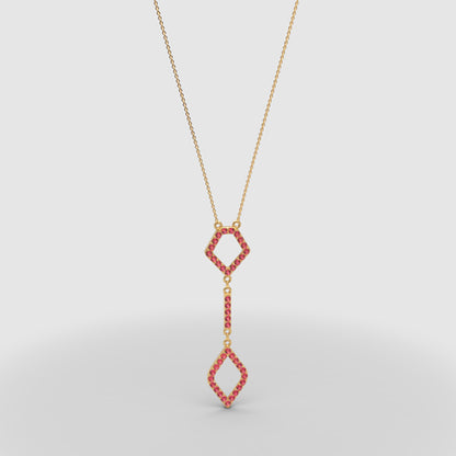 Lab-Grown Ruby Geometric Drop Pendant Necklace In Rose Gold | Adjustable 16–17 Inch Chain - Three