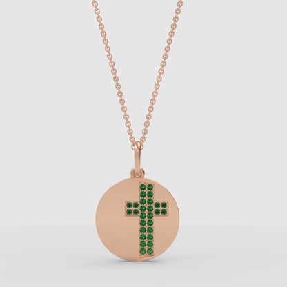 Emerald Cross Disc Pendant Necklace With Chain - Two