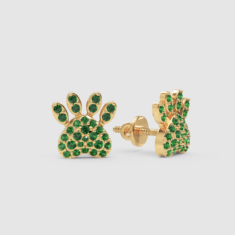 Green Crystal Paw Print Stud Earrings With Screw Back - Three