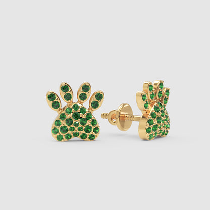 Green Crystal Paw Print Stud Earrings With Screw Back - Three