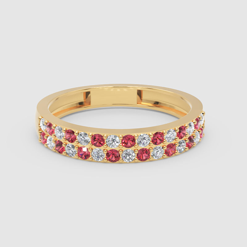 Double Row Ruby And Diamond Eternity Band Ring - Six