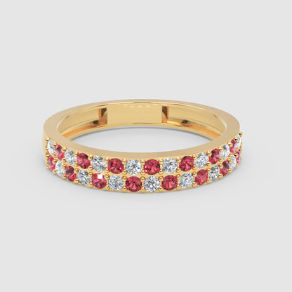 Double Row Ruby And Diamond Eternity Band Ring - Six