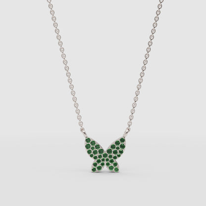 Green Crystal Butterfly Pendant Necklace With Ball Chain - Three