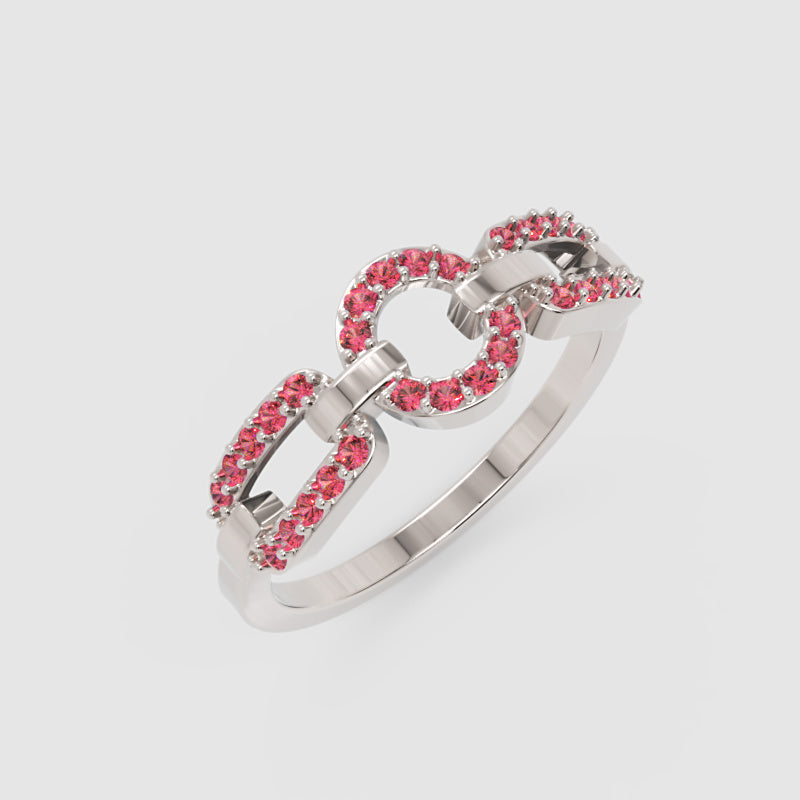 Ruby Circular Link Ring In White Gold | Double Pave Interlocking Chain Statement Luxury Ring For Women | Jebij - Three
