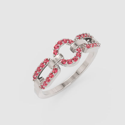 Ruby Circular Link Ring In White Gold | Double Pave Interlocking Chain Statement Luxury Ring For Women | Jebij - Three