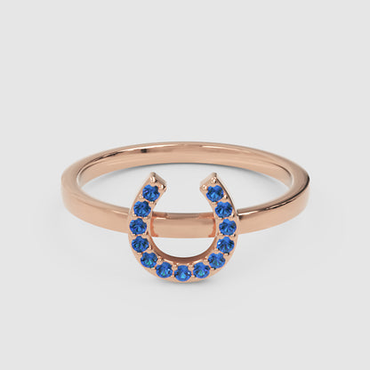 Blue Crystal Horseshoe Ring - Six