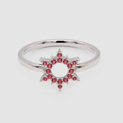 Ruby Starburst Halo Ring With Open Center Design - Six