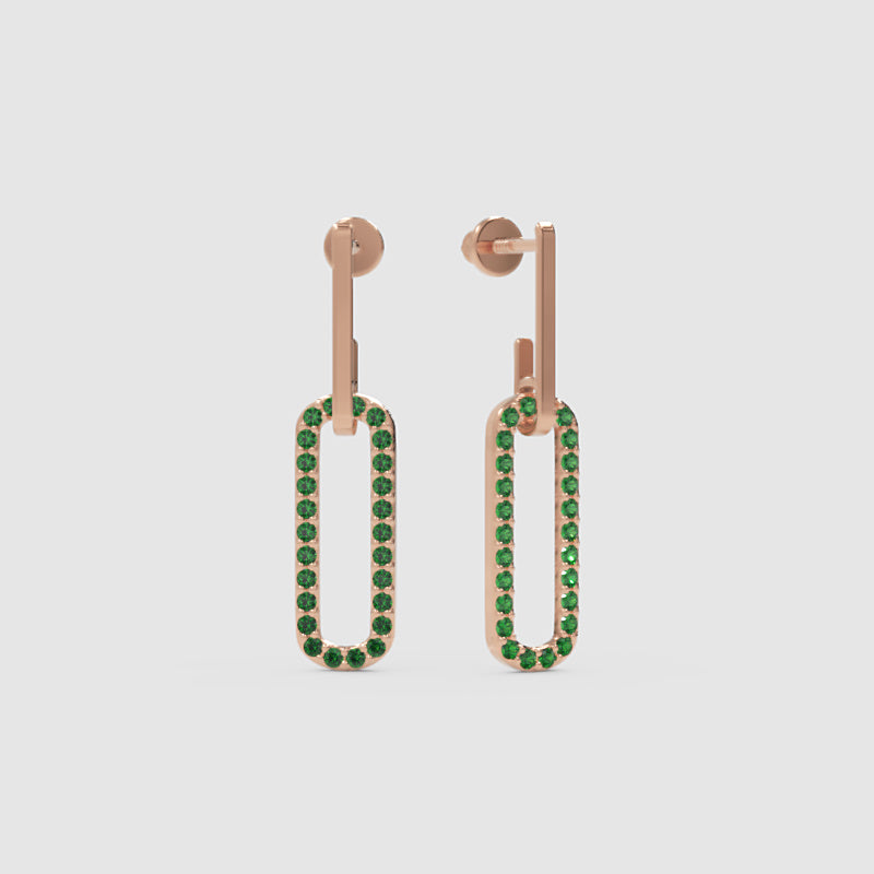 Emerald Rectangular Drop Earrings With Bar Studs - Three