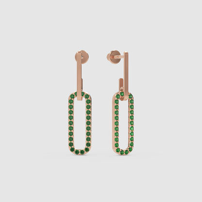Emerald Rectangular Drop Earrings With Bar Studs - Three