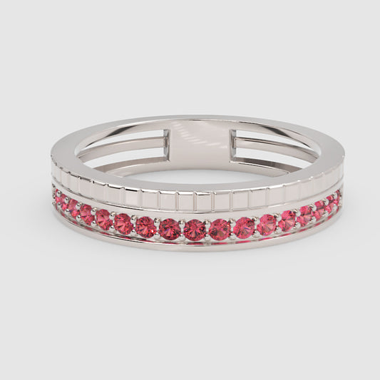 White Gold Ruby Channel Band Ring – Minimal Stackable Ring With Grooved Design | Jebij - One