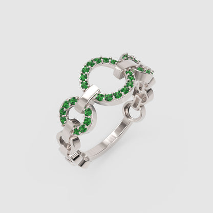 Emerald Multi-Link Circular Ring In Yellow Gold | Double Pave Interlocking Chain Statement Luxury Ring For Women | Jebij - Four