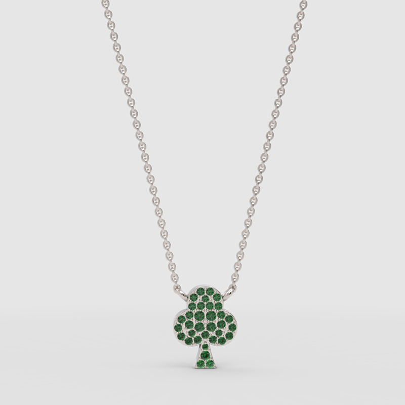 Emerald Pav Clover Pendant Necklace - Three