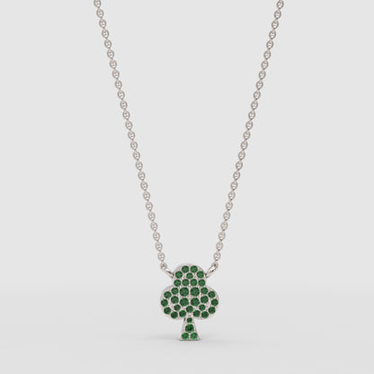 Emerald Pav Clover Pendant Necklace - Three