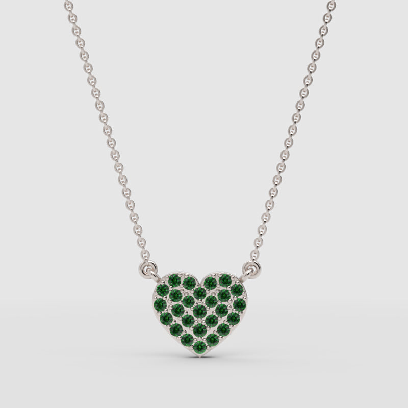 Pav Emerald Heart Pendant Necklace With Chain - Three