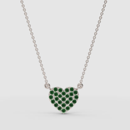 Pav Emerald Heart Pendant Necklace With Chain - Three