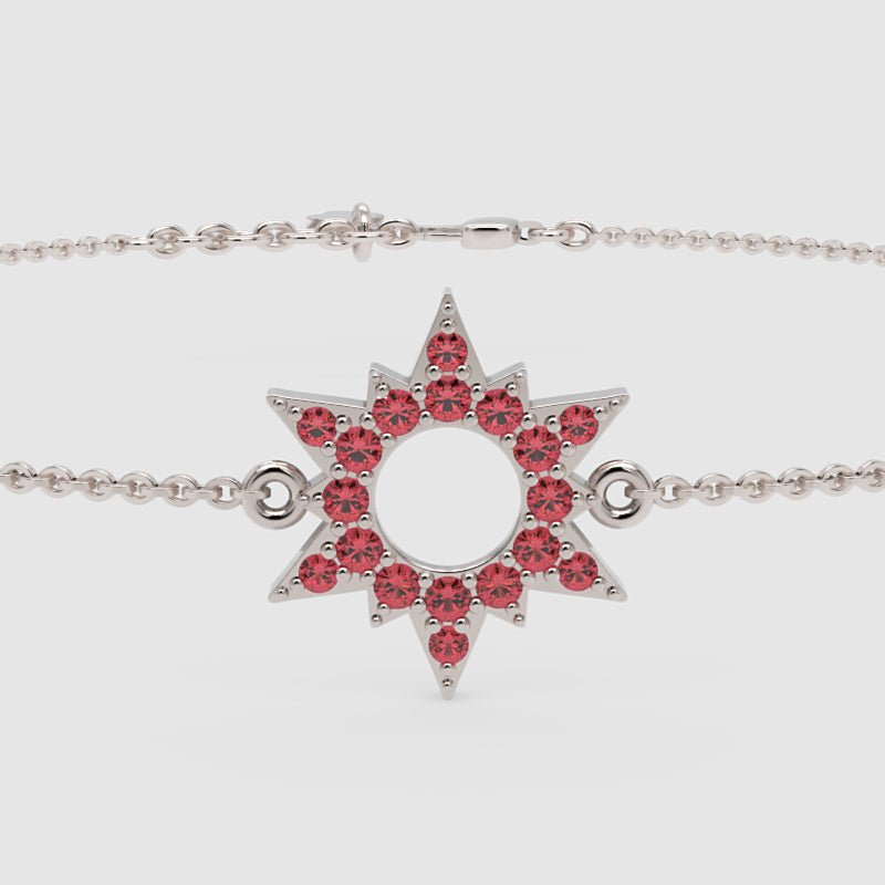 Pink Crystal Starburst Bracelet With Open Center Design - Six