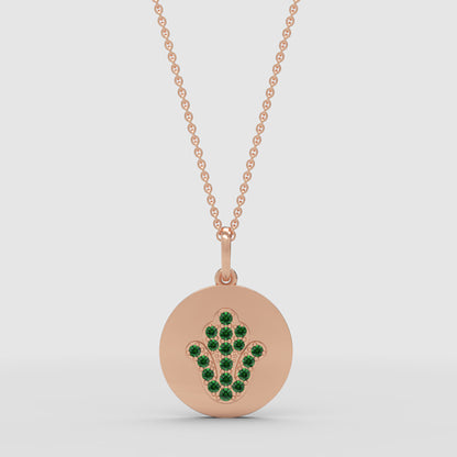 Emerald Hamsa Hand Disc Pendant Necklace - Three