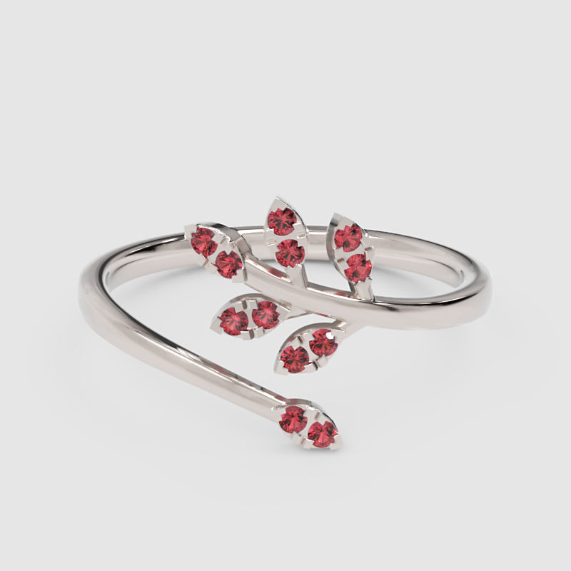 Ruby Leaf Vine Wrap Ring With Adjustable Band - Six