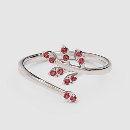 Ruby Leaf Vine Wrap Ring With Adjustable Band - Six