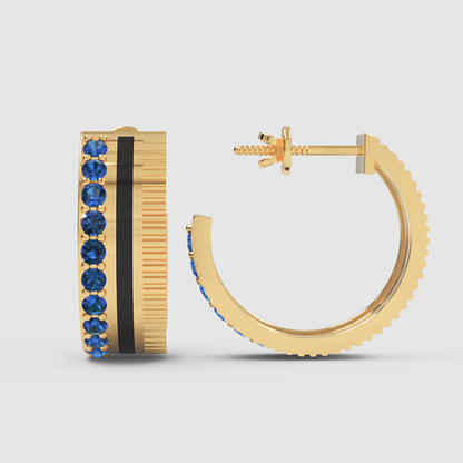 Blue Sapphire Hoop Earrings With Textured Design - Six